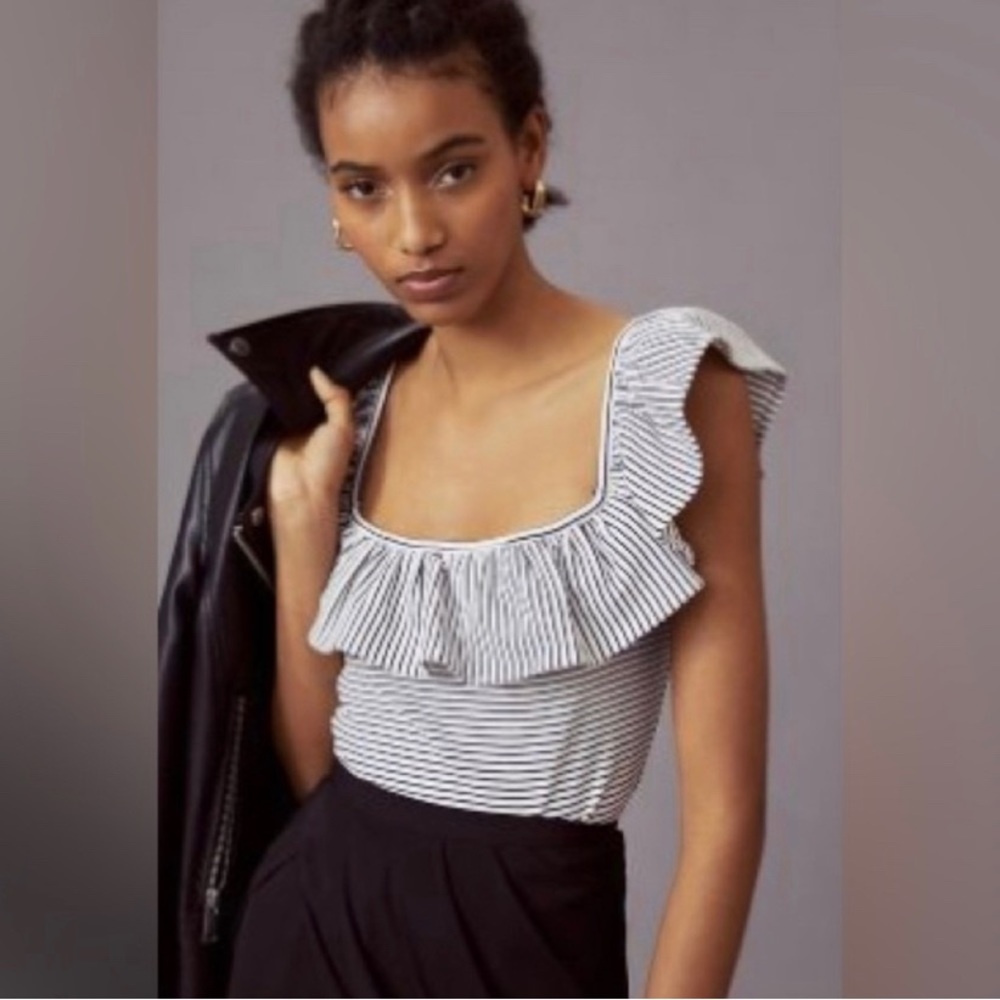 Striped Ruffle Trim Top